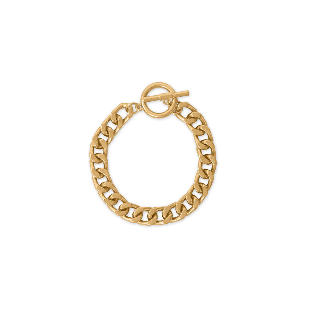 8 Gold Tone Curb Chain Toggle Bracelet
