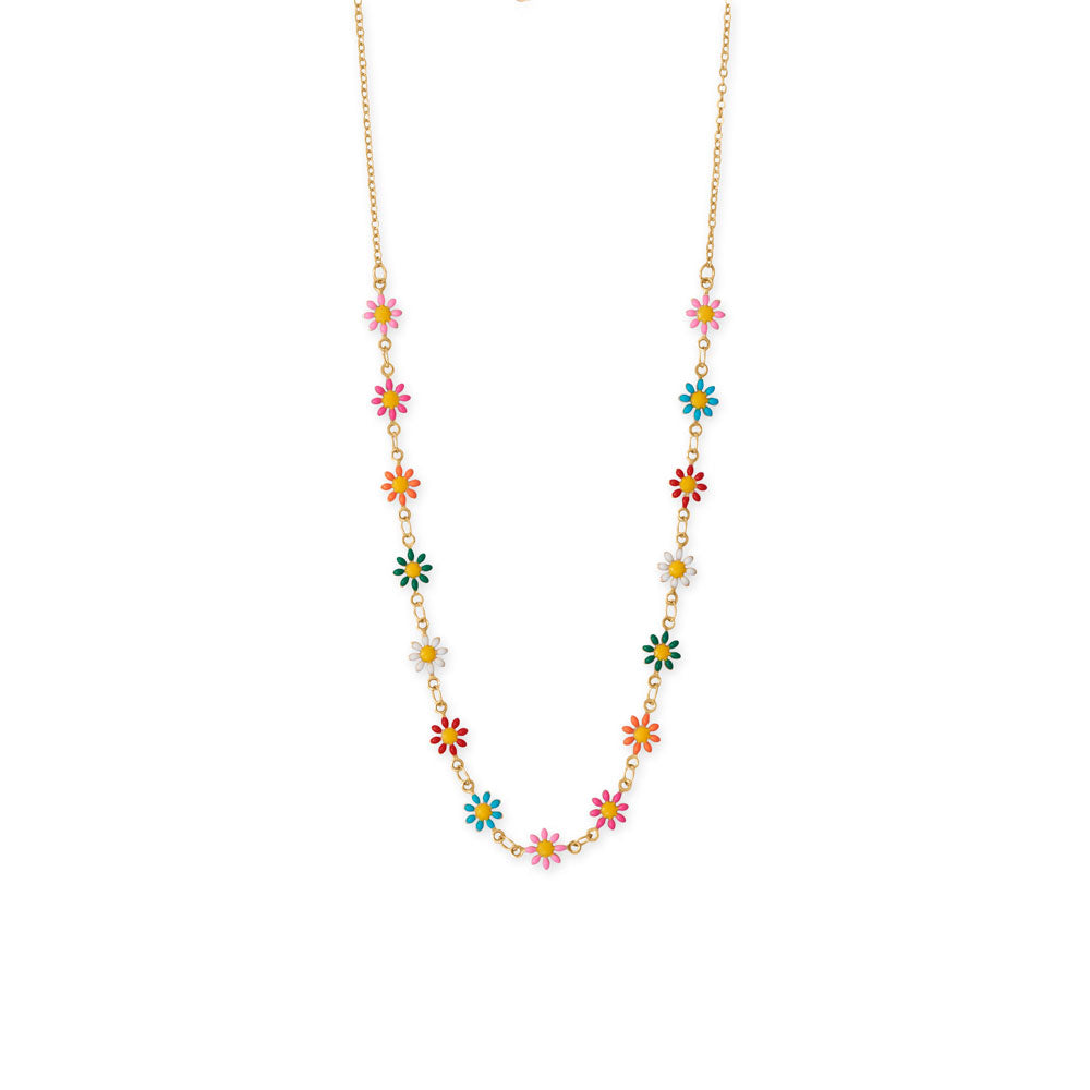 13.5 + 3 Multi Color Enamel Flower Necklace