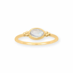 14 Karat Gold Plated Dainty Rainbow Moonstone Ring