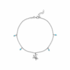 Sea Turtle and Reconstituted Turquoise Charm Anklet