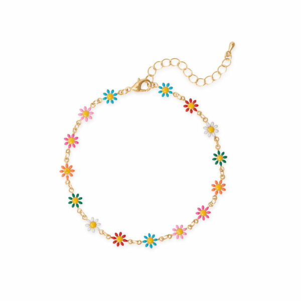 9 + 2 Gold Tone Multicolor Enamel Flower Fashion Anklet