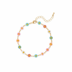 9 + 2 Gold Tone Multicolor Enamel Flower Fashion Anklet