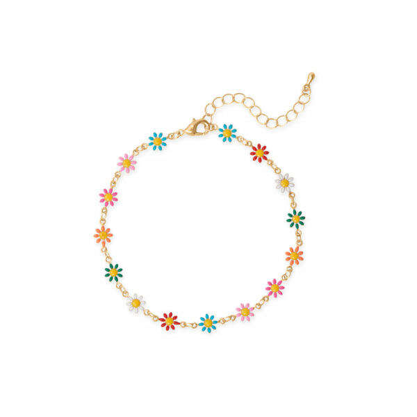 9 + 2 Gold Tone Multicolor Enamel Flower Fashion Anklet