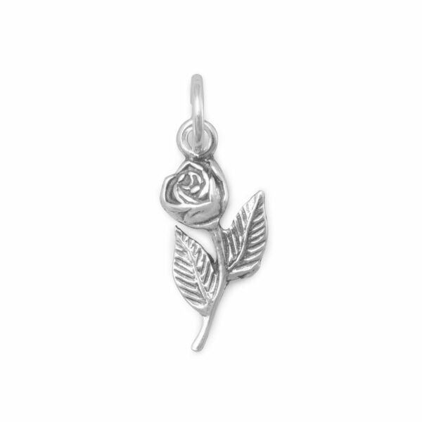 Oxidized Rose with Stem Charm