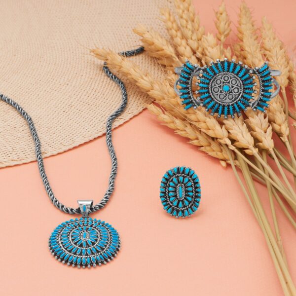 Handmade Bold Oxidized Sunburst Turquoise Pendant - alternate view 4