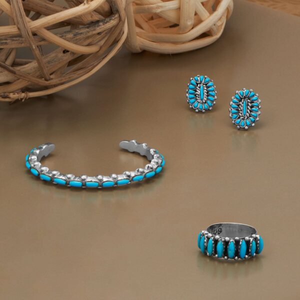Small Handmade Oxidized Sunburst Turquoise Stud Earrings - alternate view 2