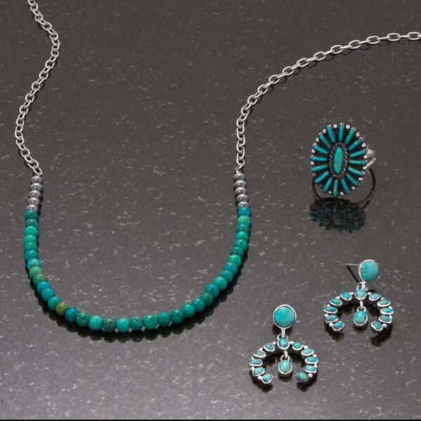 18 Oxidized Bead and Turquoise Necklace - alternate view 2