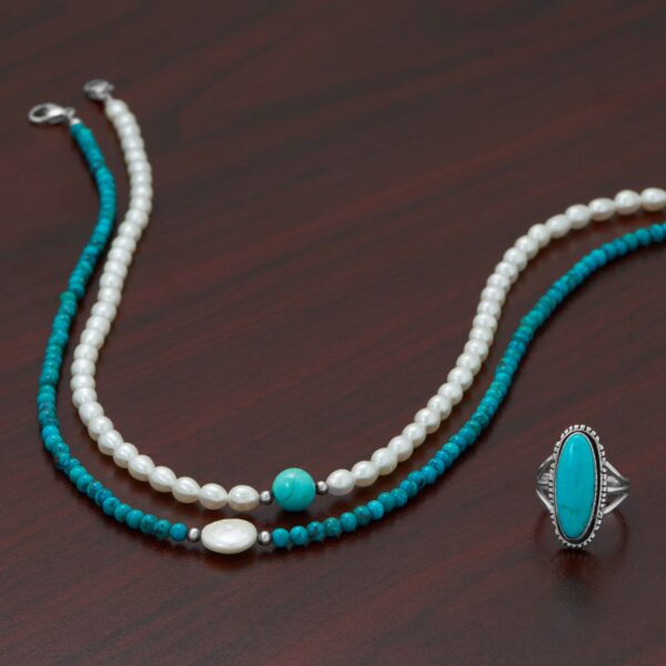 17.5 Turquoise and Cultured Freshwater Coin Pearl Necklace - alternate view 2
