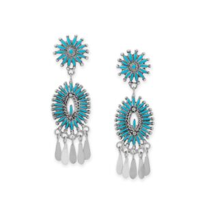 Handmade Oxidized Turquoise Sunburst Drop Earrings