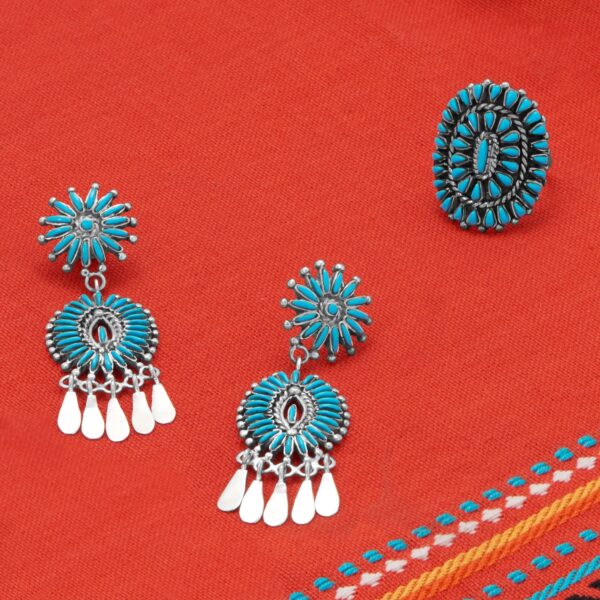 Handmade Oxidized Turquoise Sunburst Drop Earrings - alternate view 2