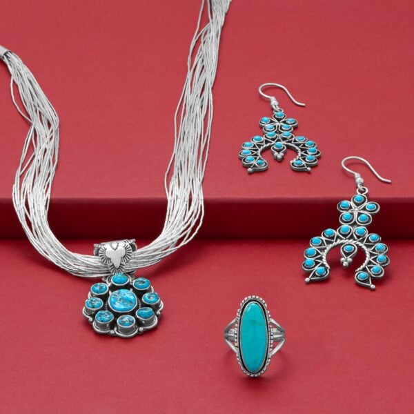 Handmade Oxidized Turquoise Flower and Horseshoe Drop Earrings - alternate view 3
