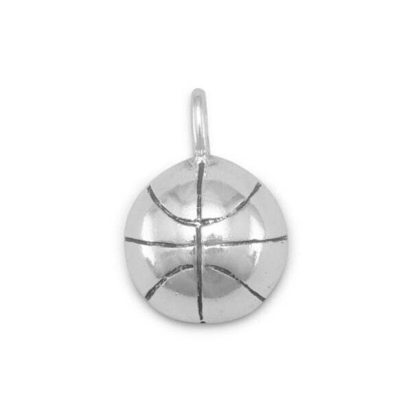 Oxidized Round Half Basketball Charm