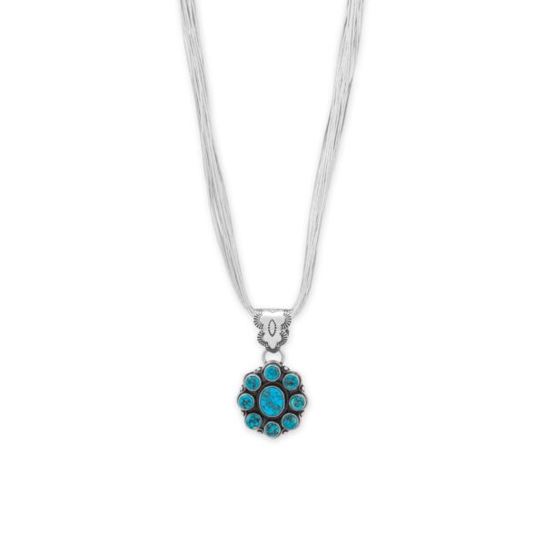 Handmade Oxidized Turquoise Flower Design Pendant - Silver - alternate view 4
