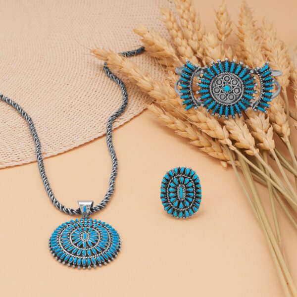 Handmade Bold Oxidized Sunburst Turquoise Pendant - alternate view 2