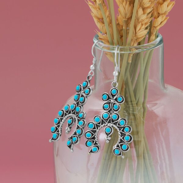 Handmade Oxidized Turquoise Flower and Horseshoe Drop Earrings - alternate view 2