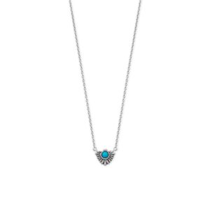 16 + 2 Rhodium Plated Oxidized Fan with Imitation Turquoise Necklace