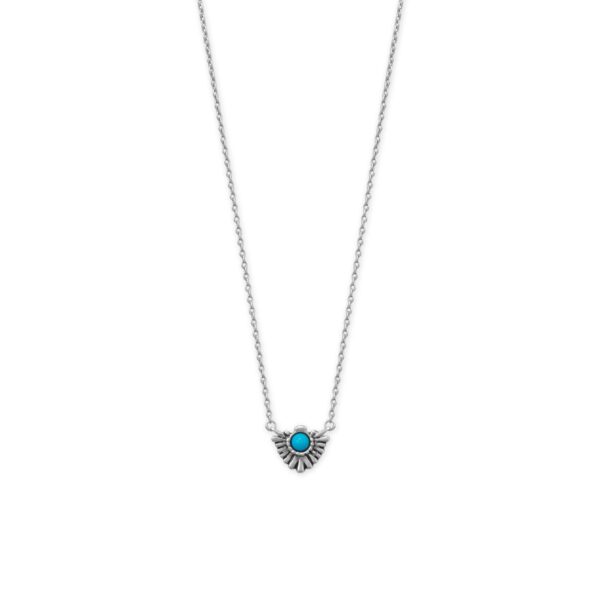 16 + 2 Rhodium Plated Oxidized Fan with Imitation Turquoise Necklace