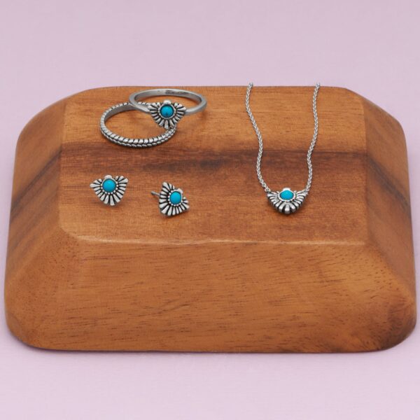 16 + 2 Rhodium Plated Oxidized Fan with Imitation Turquoise Necklace - alternate view 2