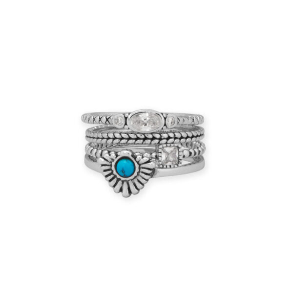 Rhodium Plated Oxidized Fan with Imitation Turquoise Ring - alternate view 2