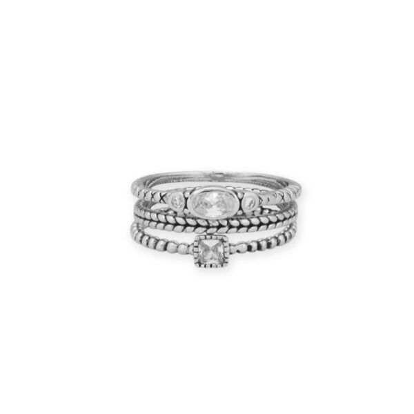 Rhodium Plated Oxidized Oval and Round CZ Ring - alternate view 3