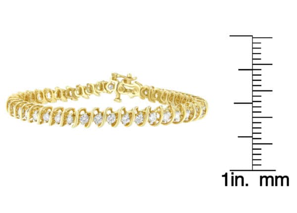 14K Yellow Gold Round Cut Diamond Spiral Link Bracelet (3.00 cttw, H-I Color, SI2-I1 Clarity) - alternate view 4