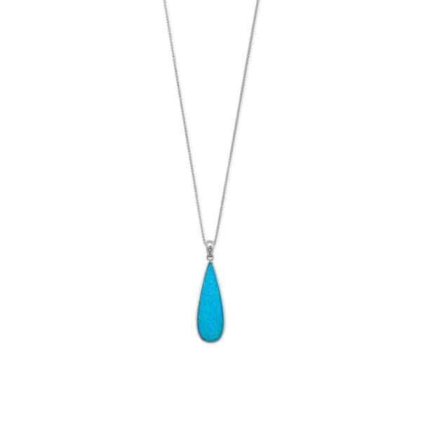 Rhodium Plated Synthetic Blue Opal Elongated Pear Pendant - alternate view 2