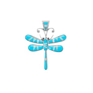 Synthetic Opal and Turquoise Inlay Dragonfly Pendant