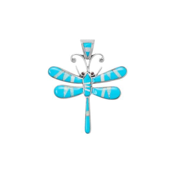 Synthetic Opal and Turquoise Inlay Dragonfly Pendant