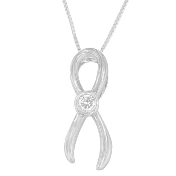 .925 Sterling Silver 1/10 cttw Diamond Ribbon Pendant Necklace (H-I, I1-I2) - alternate view 2