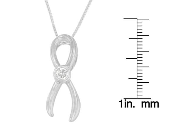 .925 Sterling Silver 1/10 cttw Diamond Ribbon Pendant Necklace (H-I, I1-I2) - alternate view 4
