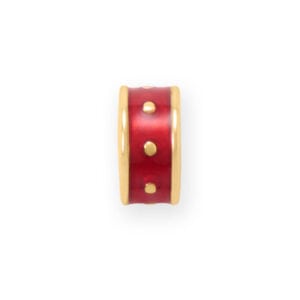 14 Karat Gold Plated Red Enamel Inlay Dotted Wheel Bead Charm