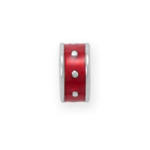 Rhodium Plated Red Enamel Inlay Dotted Wheel Bead Charm