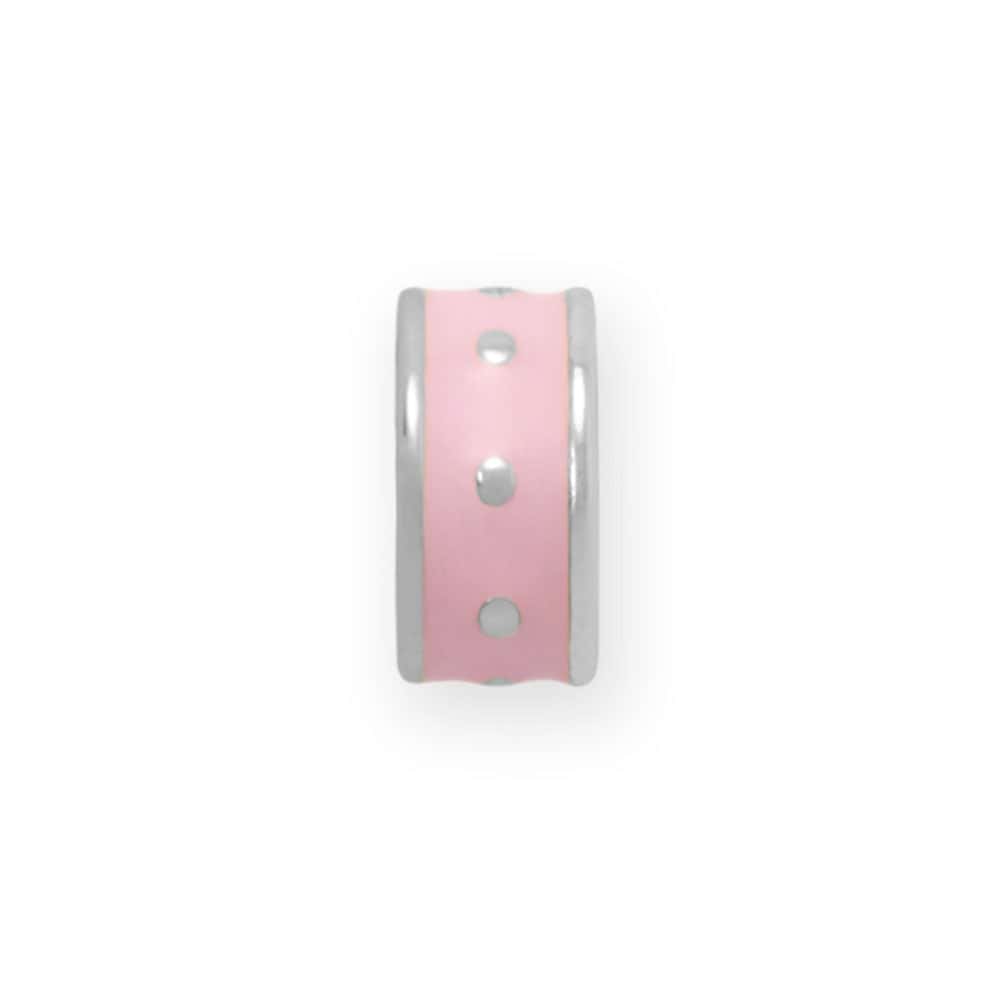 Rhodium Plated Pink Enamel Inlay Dotted Wheel Bead Charm