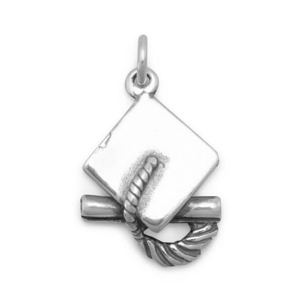 Silver or Gold 3D Graduation Cap Charm - alternate view 2