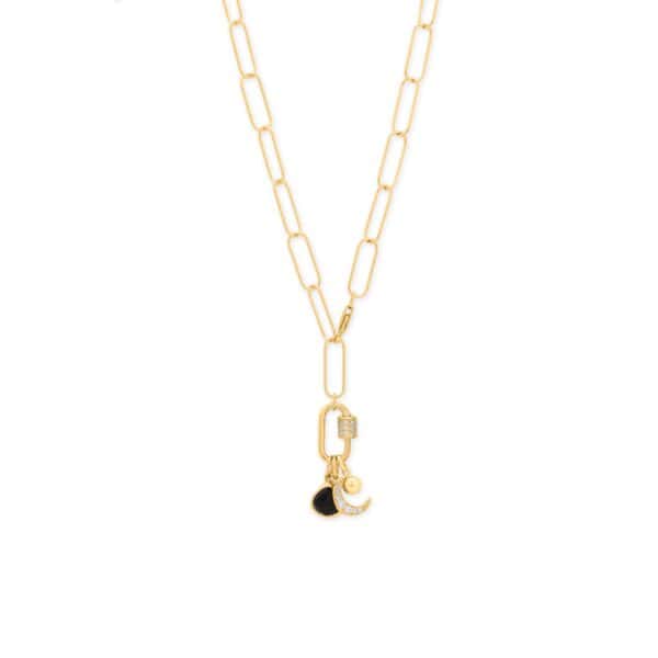 Dainty 14 Karat Gold Plated CZ Crescent Moon Charm - alternate view 2