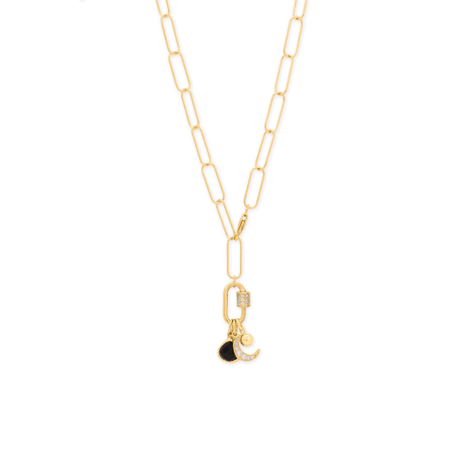 Dainty 14 Karat Gold Plated CZ Crescent Moon Charm - alternate view 2