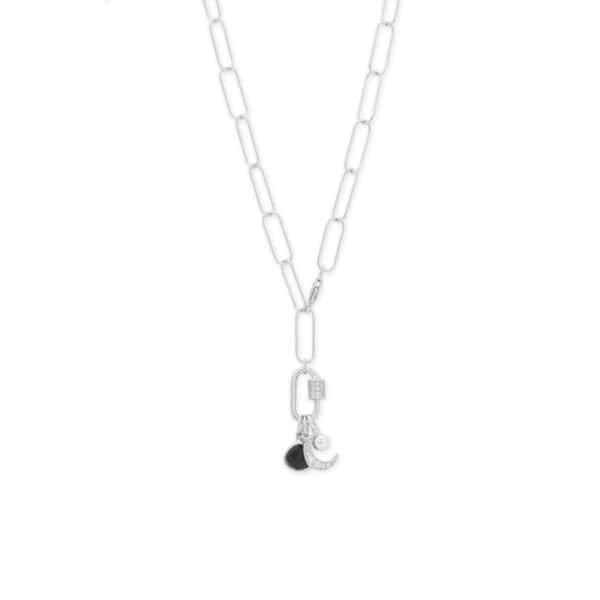 Dainty Rhodium Plated CZ Crescent Moon Charm - alternate view 2