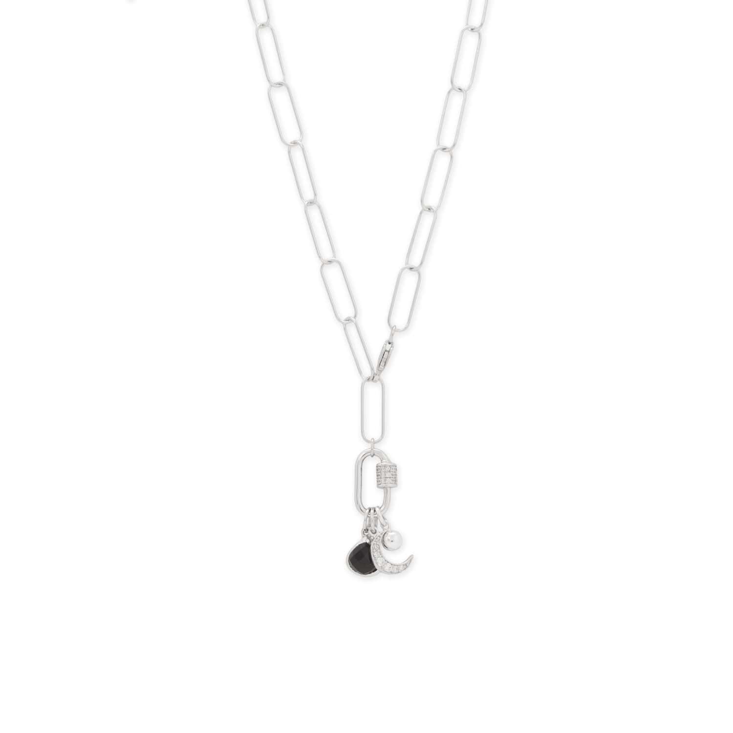 Dainty Rhodium Plated CZ Crescent Moon Charm - alternate view 2