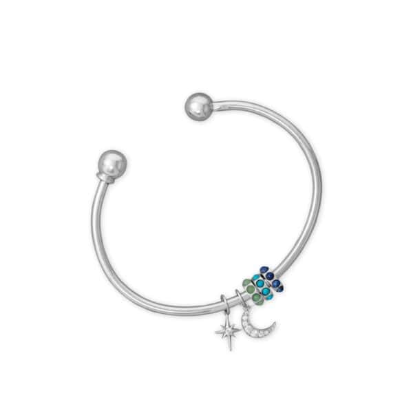 Dainty Rhodium Plated CZ Crescent Moon Charm - alternate view 3