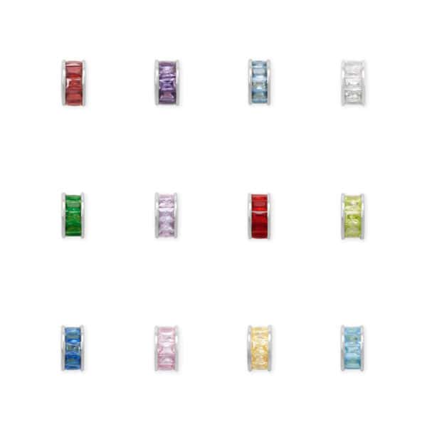 Rhodium Plated CZ Birthstone Wheel Bead Charms (January-December) - alternate view 2