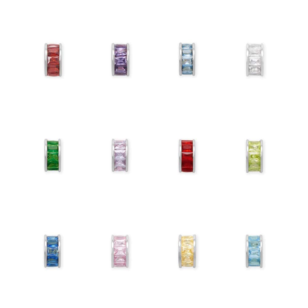 Rhodium Plated CZ Birthstone Wheel Bead Charms (January-December) - alternate view 2