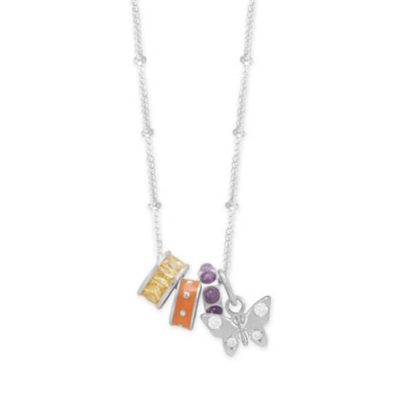 Rhodium Plated Butterfly Charm Necklace