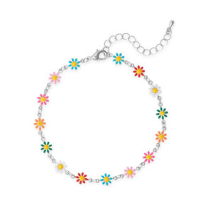 9 + 2 Silver Tone Multicolor Enamel Flower Fashion Anklet