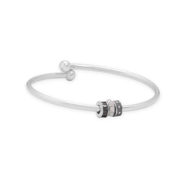 Rhodium Plated Black CZ Wheel Bead Charm - alternate view 3