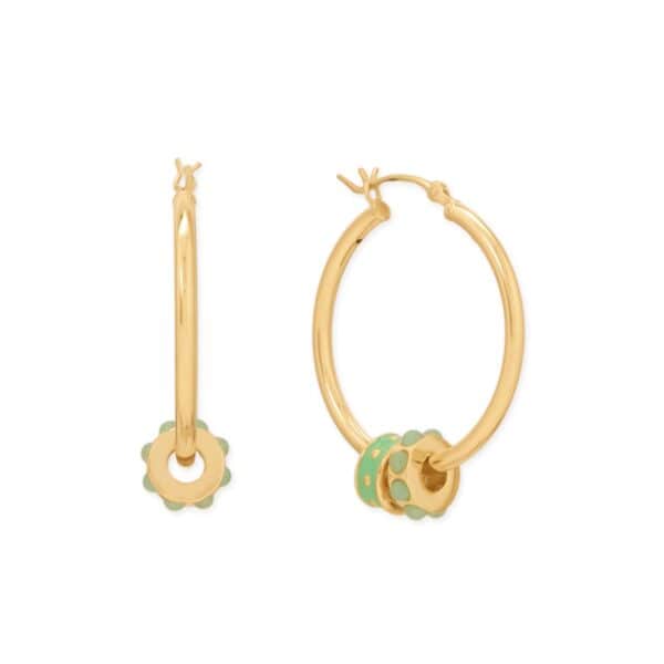 14 Karat Gold Plated Lime Green Enamel Inlay Dotted Wheel Bead Charm - alternate view 3
