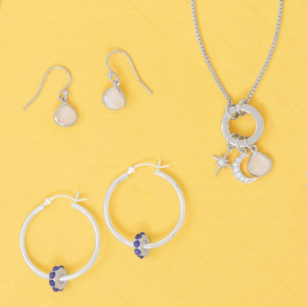 Rhodium Plated Pear Rainbow Moonstone Charm - alternate view 2