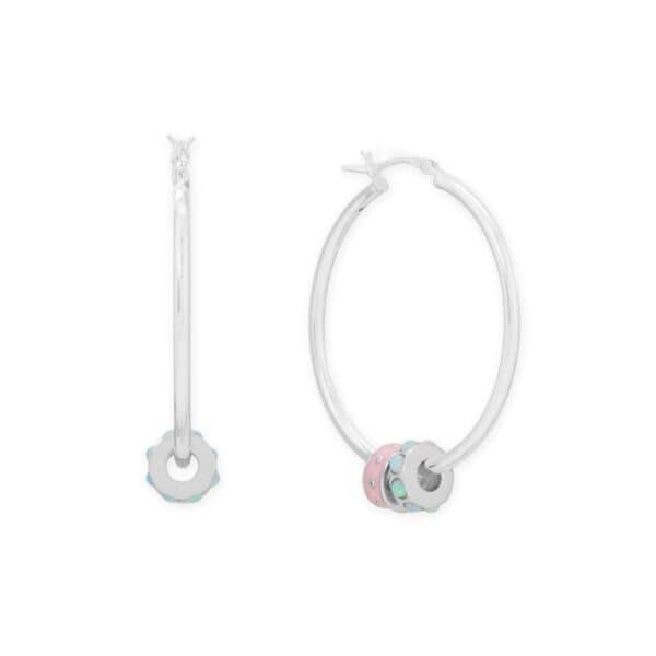 Rhodium Plated Pink Enamel Inlay Dotted Wheel Bead Charm - alternate view 3