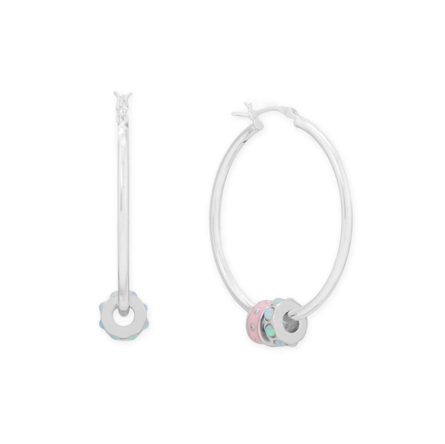 Rhodium Plated Pink Enamel Inlay Dotted Wheel Bead Charm - alternate view 3