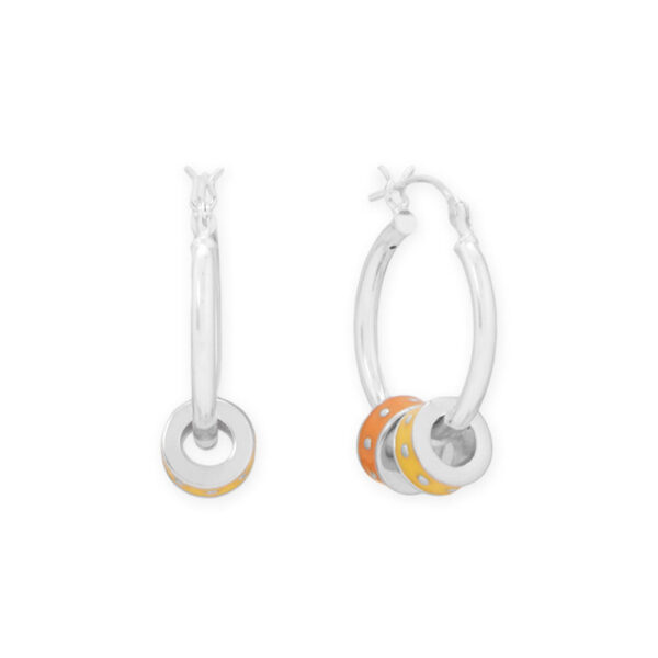 Rhodium Plated Orange Enamel Inlay Dotted Wheel Bead Charm - alternate view 3