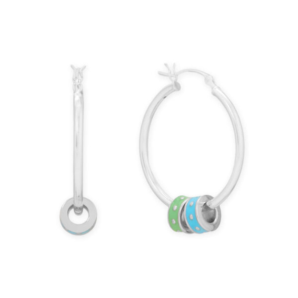 Rhodium Plated Green Enamel Inlay Dotted Wheel Bead Charm - alternate view 3